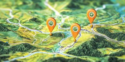 GPS Navigation Route Planning on Detailed Topographic Map photo