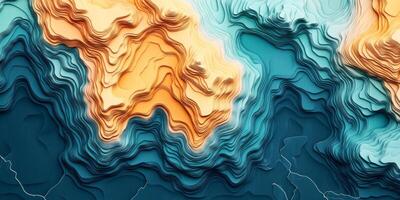 Abstract Topographic Map Teal Orange 3D Terrain Art photo