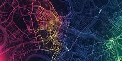 Colorful City Map Overlay Urban Planning Navigation Technology Road Network Gradient Data photo