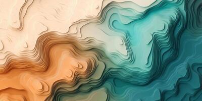 Abstract Topographic Map Teal Brown Beige 3D Terrain photo