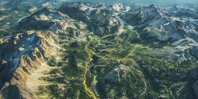Aerial Hiking Trails Map Mountain Range National Park Elevation Landscape photo