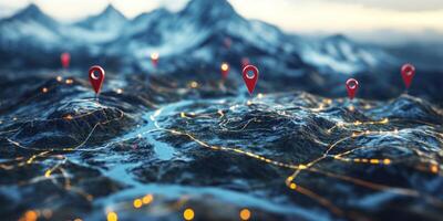 GPS Navigation Mountain Route Map with Location Pins photo