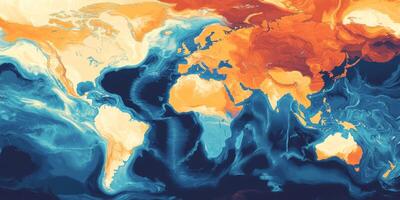 Artistic World Map Ocean Currents Temperature Climate Change photo
