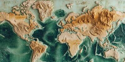 Earth Topography Map Global Relief Continents Oceans 3D Texture photo
