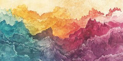 Artistic Watercolor Mountain Range Landscape Topographic Map Hand Painted Texture photo