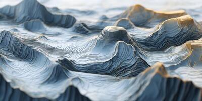 Abstract Topographic Mountain Range 3D Render Blue Hues Elevation Lines Nature Landscape Geology photo