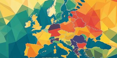 Colorful Geometric Europe Map Travel Geography Country Borders Design photo