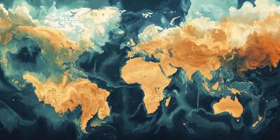 Artistic World Map Global Topography Climate and Ocean Currents photo