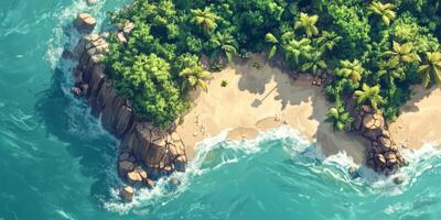 Tropical Island Aerial View Beach Ocean Lush Forest Paradise photo