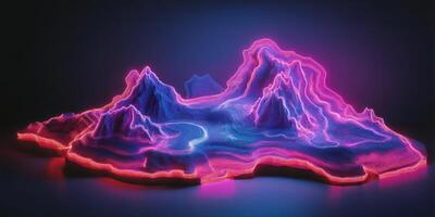 Futuristic Neon Landscape Abstract 3D Terrain Art photo