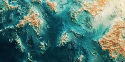 Aerial 3D Terrain Map Ocean Coastline Mountain Ranges Desert Landscape photo