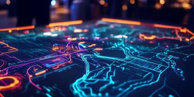 Futuristic Neon Cityscape Map Digital Technology Background photo