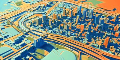 Modern Cityscape Aerial View Urban Infrastructure Buildings Roads 3D Render photo
