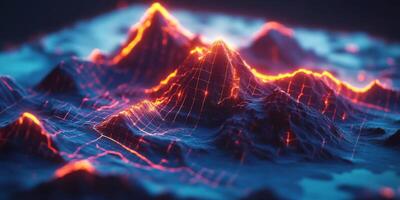 Glowing Low Poly Mountains Abstract 3D Tech Landscape photo