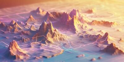 Glowing Low Poly Mountain Range 3D Map Tech Inspired Landscape photo