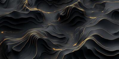 Luxury Black Gold Topographic 3D Abstract Background Texture photo
