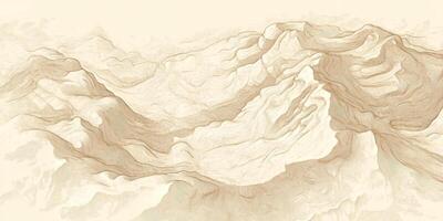 Hand Drawn Sepia Mountain Range Terrain Map Illustration Nature Background photo