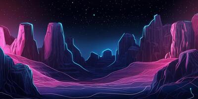 Neon Glowing Lines Futuristic Landscape Night Sky Abstract Art photo