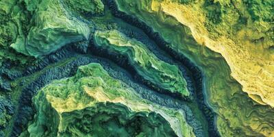 Abstract Green Terrain Topographic Map Nature Landscape Geology Hills Mountains Texture Aerial View photo