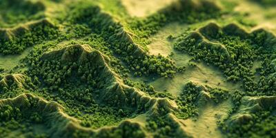Lush Green Hills 3D Topographic Map Nature Environment Landscape Terrain Hills Forest Plants Trees photo