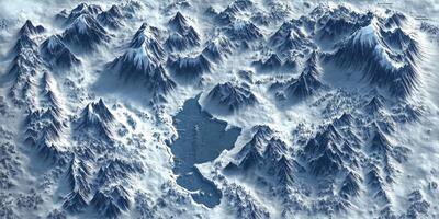 Aerial View of Snow Covered Mountains and Icy Valley photo