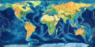 Colorful Detailed World Map Continents Oceans Geography photo