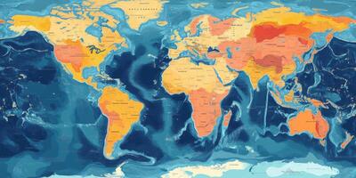 Detailed World Map Continents Oceans High Resolution Geography photo