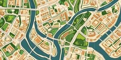 City Map Illustration Urban Planning Aerial View Navigation Route River Parks photo