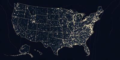 USA Map Night Lights States Highways Detailed Geographic Data photo