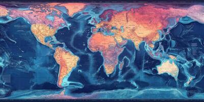 Vivid World Map Oceans Continents Geography Travel Earth photo