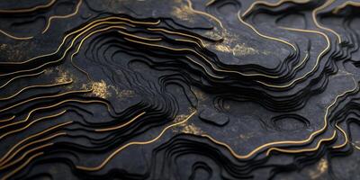 Abstract 3D Topographic Map Luxury Black Gold Texture Background photo