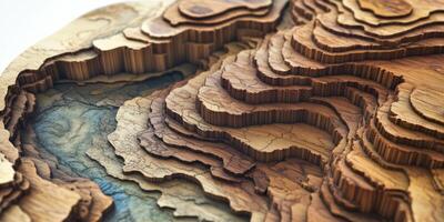 Layered Wooden Topography Art 3D Carved Landscape Texture photo