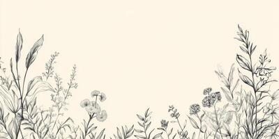 Elegant Botanical Illustration Floral Frame Monochrome Nature Design photo