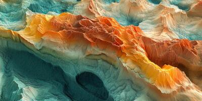 Abstract 3D Terrain Orange and Teal Mountain Range Texture photo