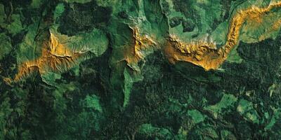 Aerial View Lush Green Forest Mountain Range Terrain Map Nature Landscape photo