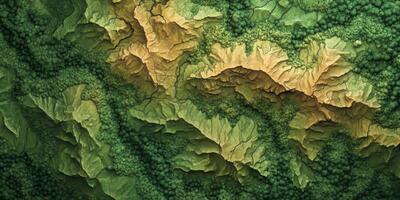 Aerial View Lush Green Forest Mountain Terrain Texture photo