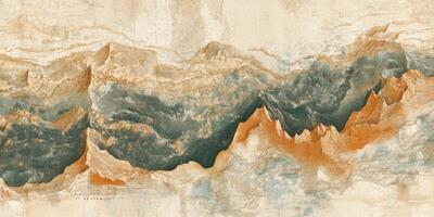 Vintage Hand Drawn Mountain Range Elevation Map Earth Tones Artistic Landscape photo