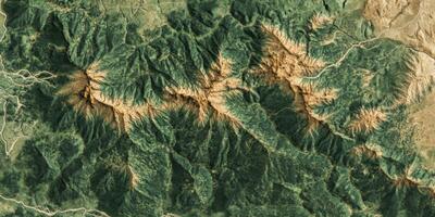 Aerial View of Mountain Range Lush Green Forest Terrain Map High Resolution photo