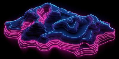 Futuristic Neon Landscape Abstract 3D Topographic Map photo