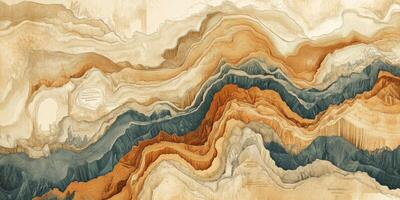 Vintage Hand Drawn Topographic Map Abstract Earth Tones Mountain Range Illustration Artistic photo