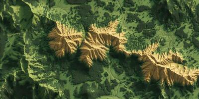 Aerial View of Mountain Range Lush Green Forest Terrain Map High Resolution photo