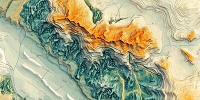 Artistic Topographic Map Hiking Trails Mountains and Landscapes photo