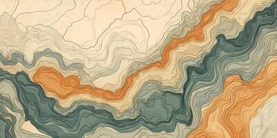 Abstract Topographic Map Hand Drawn Earth Tones Beige Teal Orange Contour Lines Elevation Design photo