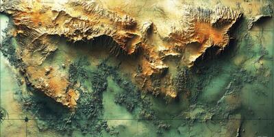 3D Topographic Map Rugged Terrain Mountains Plains Elevation photo