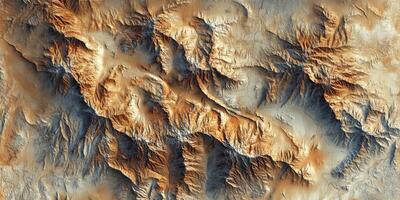 3D Relief Map Aerial View of Mountain Range Rugged Terrain Textured Landscape photo