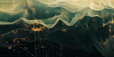 Abstract Data Visualization Gold Green Tech Lines Digital Wave Background photo