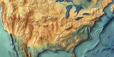 US Topographic Map 3D Relief Terrain States Geology photo