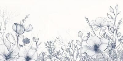 Elegant Blue Line Art Floral Botanical Illustration Nature Background photo
