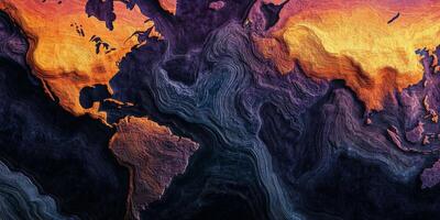 Abstract World Map Topographic Lines Global Relief Earth Texture photo