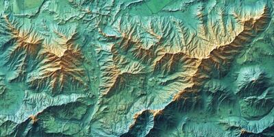Stunning Aerial Mountain Range Topography Map Teal Gold Elevation photo